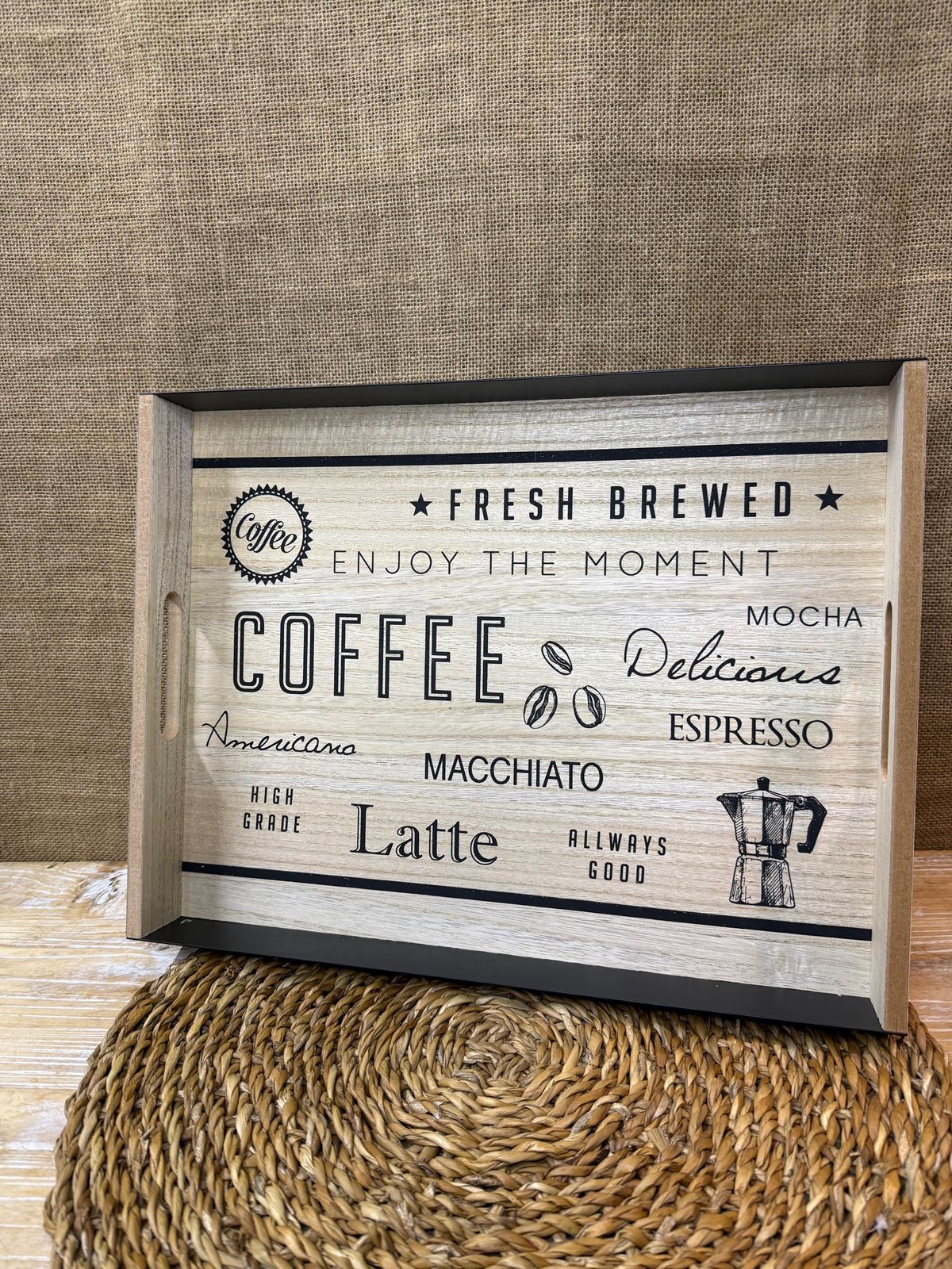 Bandeja madera con lateral de metal negro - Imagen 1