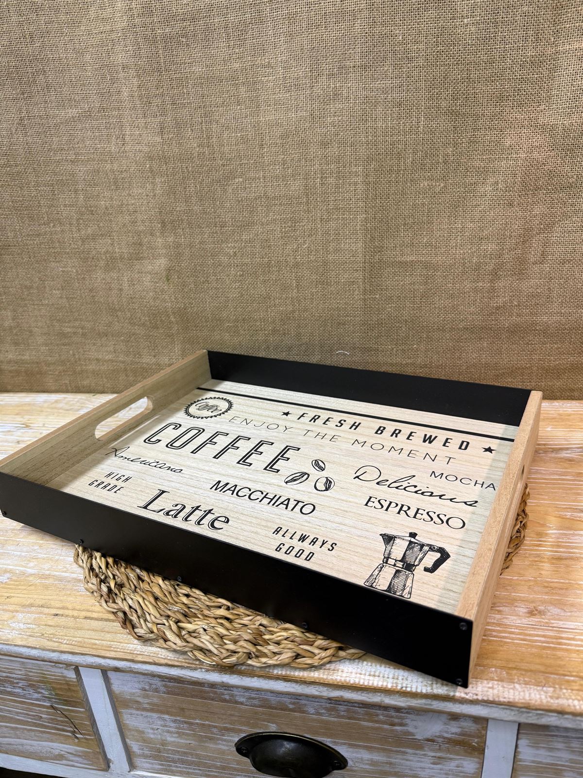 Bandeja madera con lateral de metal negro - Imagen 3