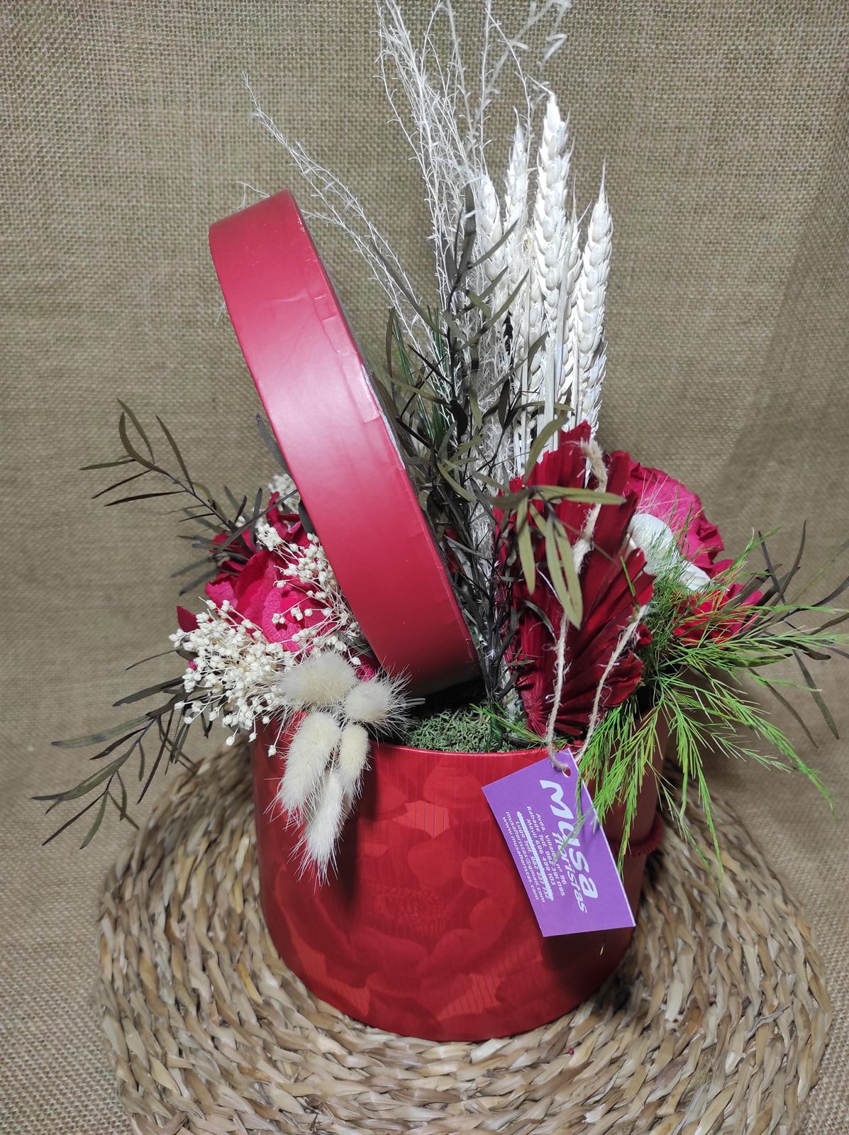 Caja con flor preservada roja - Imagen 3