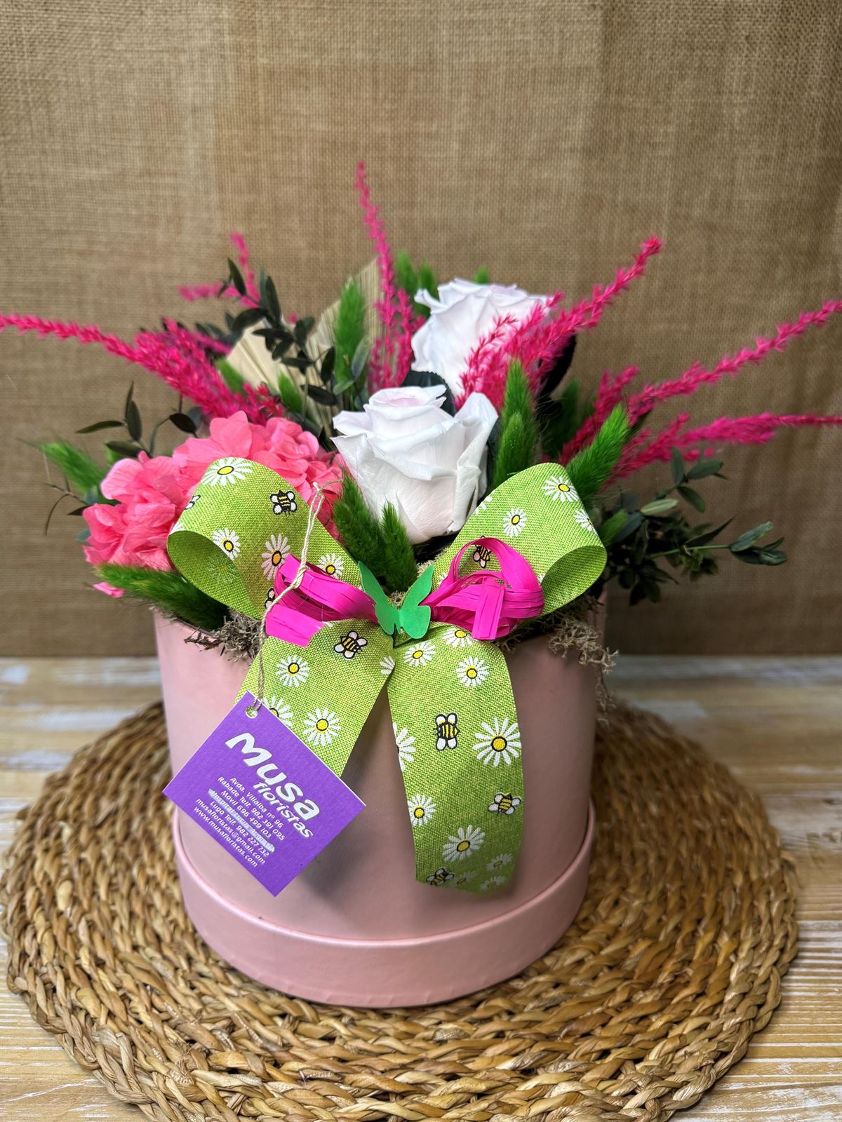 Caja rosa con 2 rosas bicolor - Imagen 1