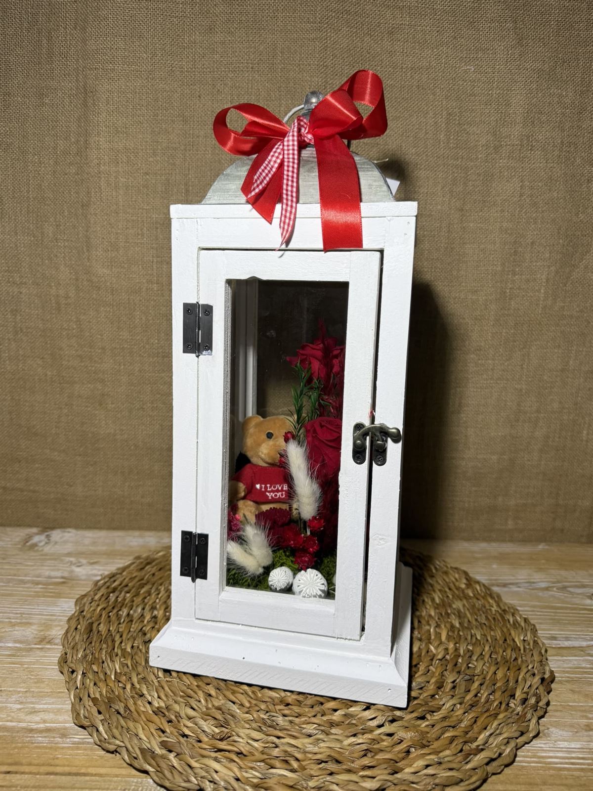 Candelabro blanco en tonos rojos peluche - Imagen 2