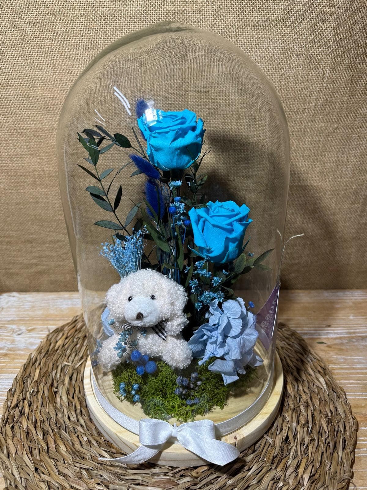 Cúpula en tonos azul con peluche - Imagen 1
