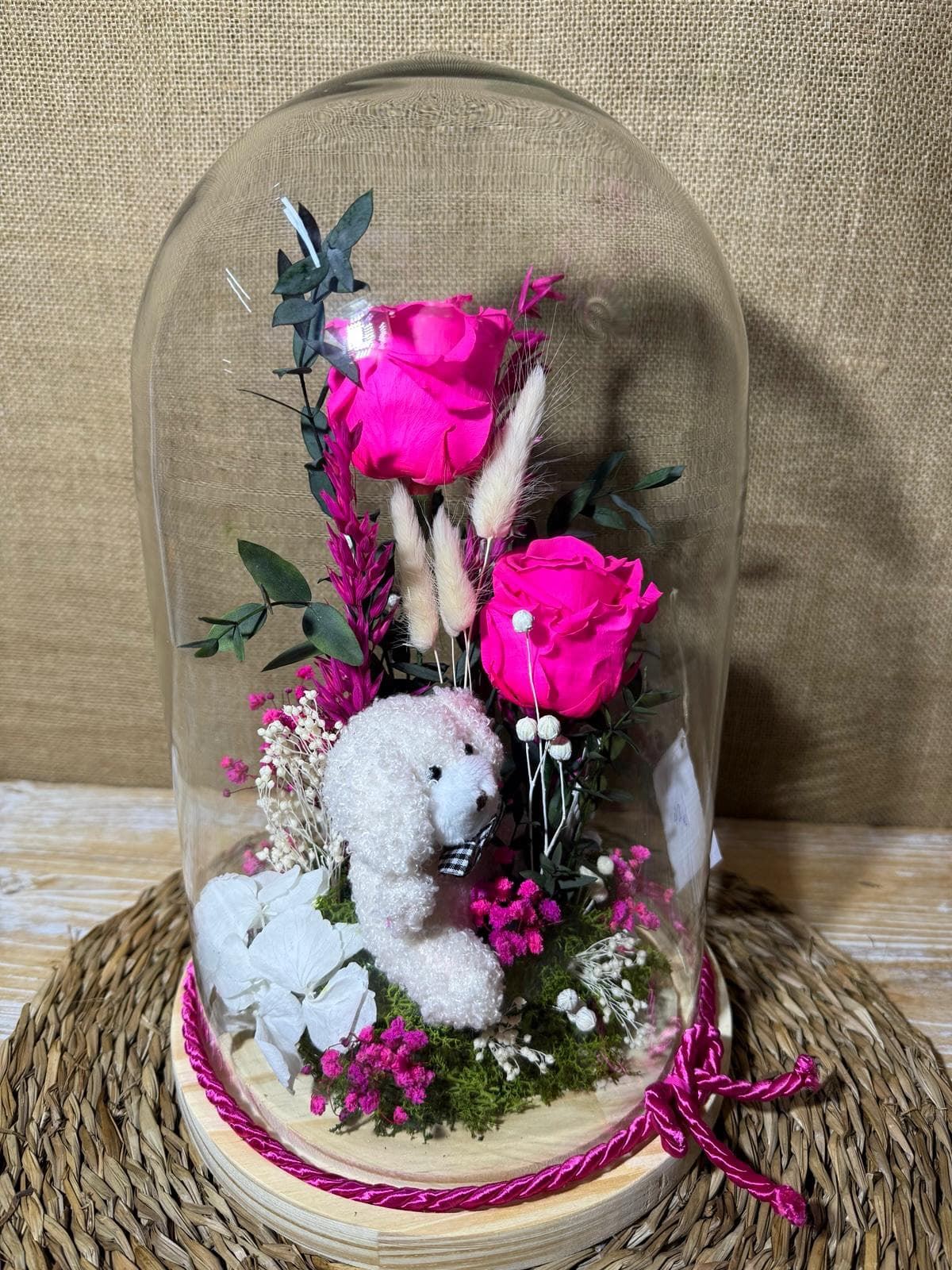 Cúpula en tonos fucsia con peluche - Imagen 2