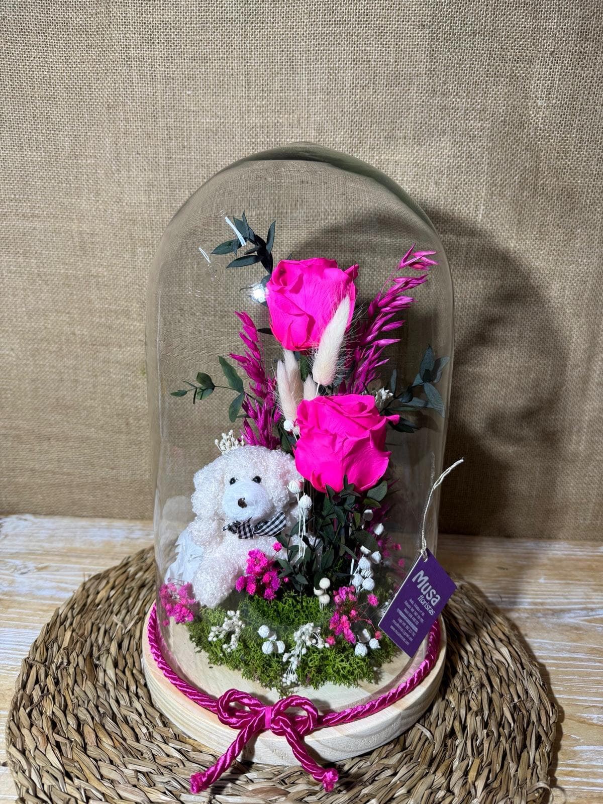 Cúpula en tonos fucsia con peluche - Imagen 4