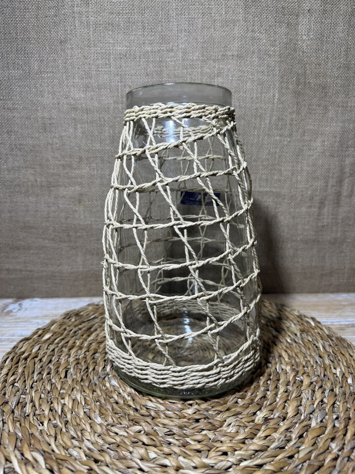 Jarrón de cristal con cuerdas de mimbre - Imagen 5