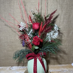 Ramo rojo en jarrón verde - Imagen 2