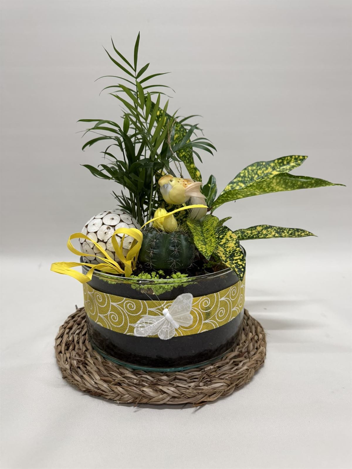 Terrario en base de cristal en tono amarillos - Imagen 1