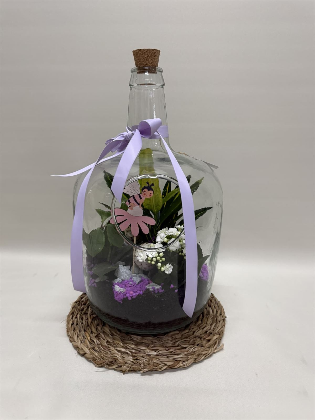 Terrario en base de cristal en tono lila - Imagen 1