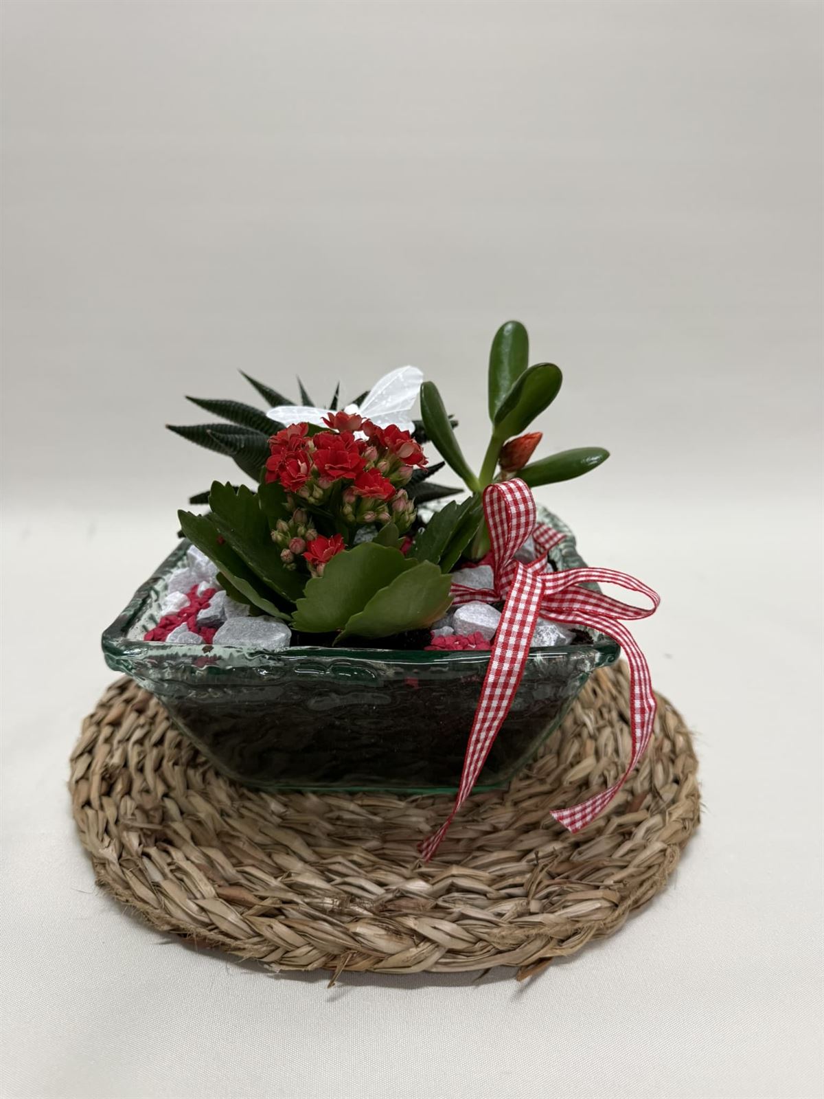 Terrario en base de cristal en tono rojos - Imagen 1