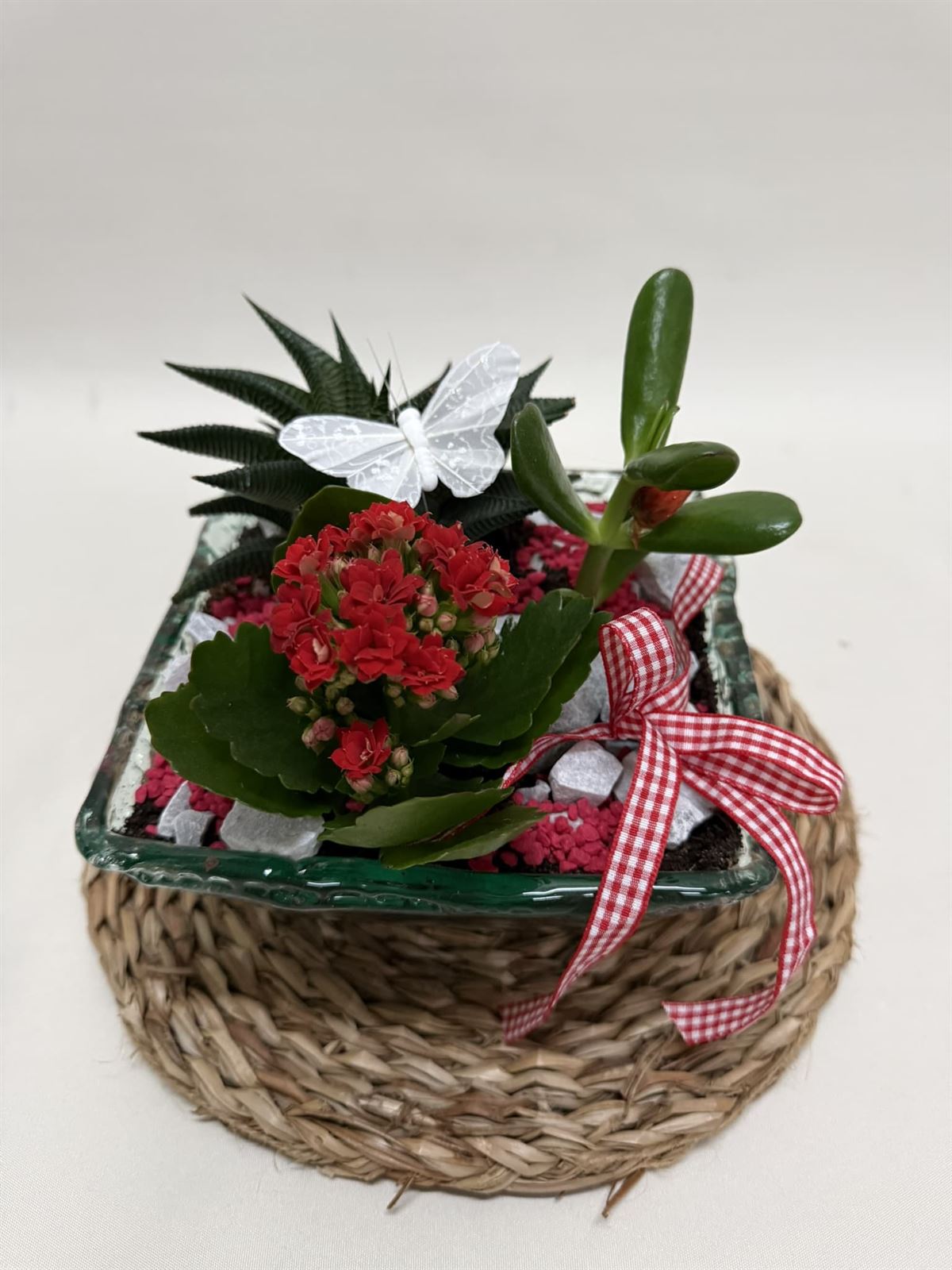 Terrario en base de cristal en tono rojos - Imagen 2