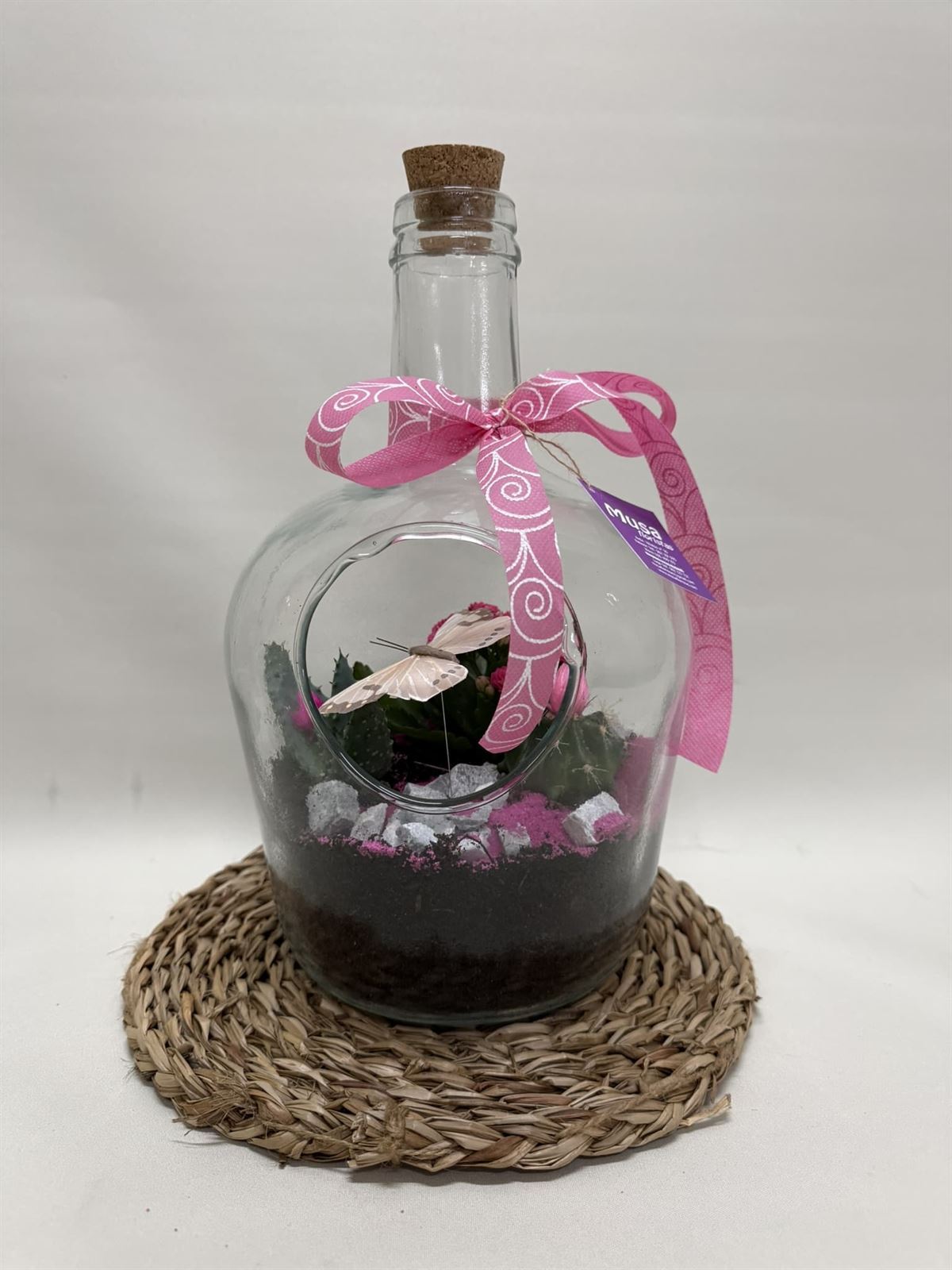 Terrario en base de cristal en tono rosa - Imagen 1