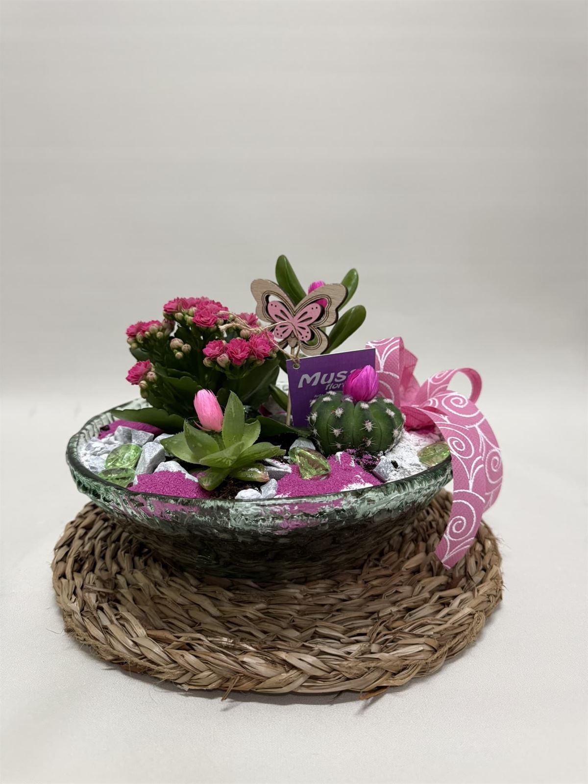 Terrario en base de cristal en tono rosa - Imagen 1