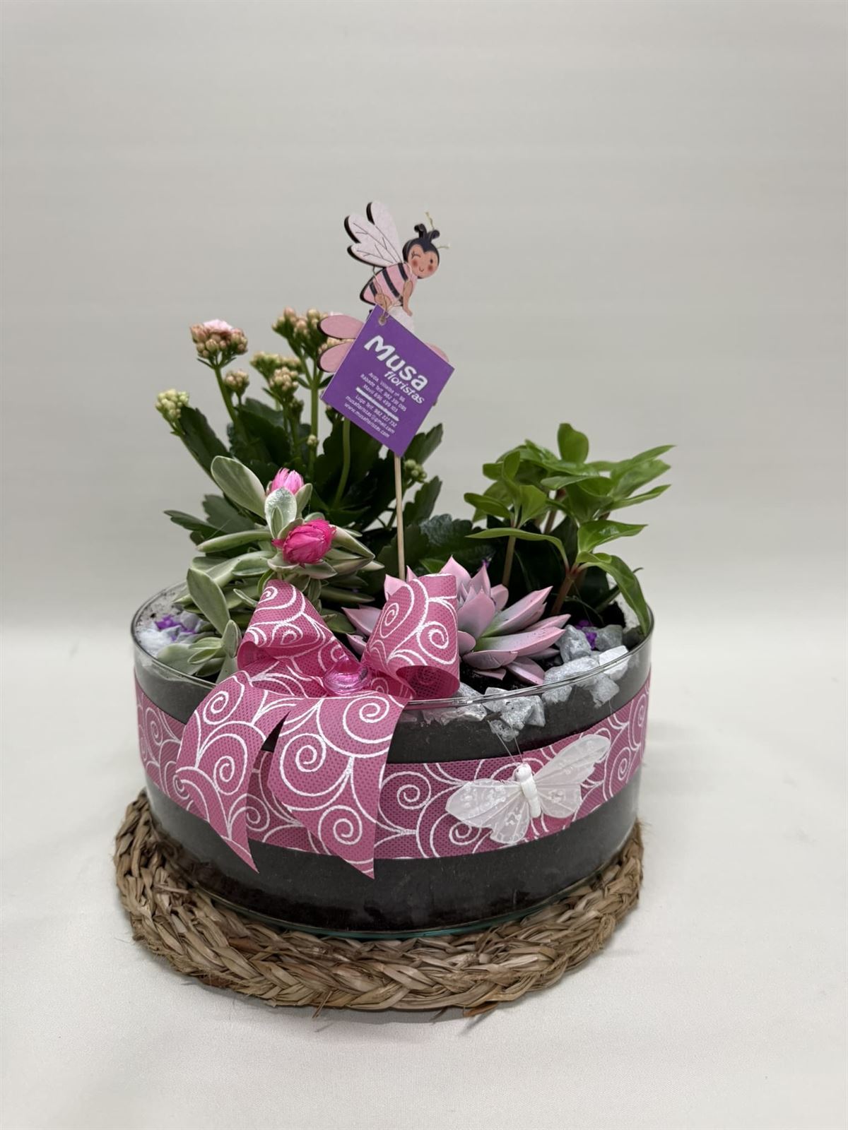 Terrario en base de cristal en tono rosas - Imagen 1