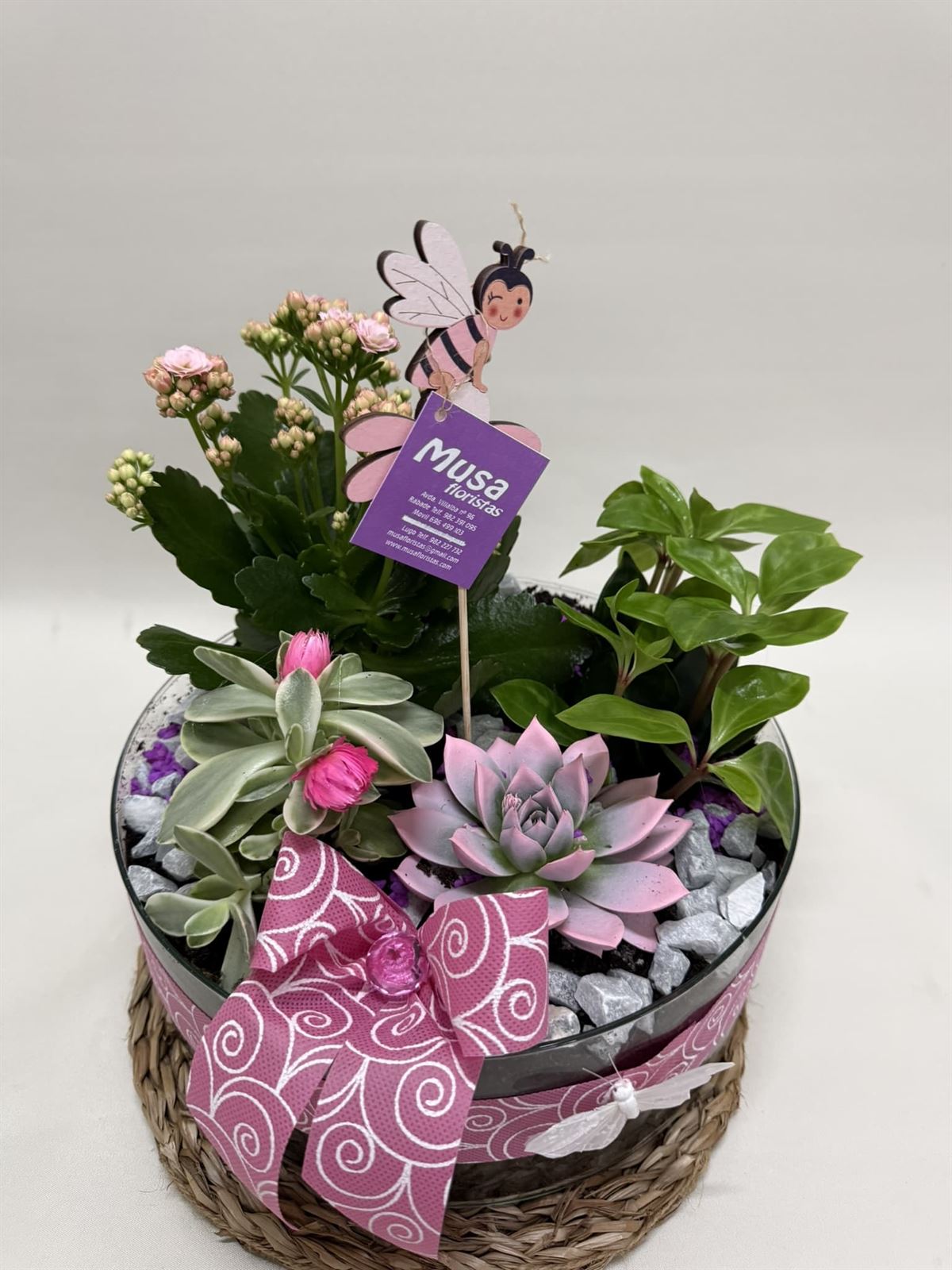 Terrario en base de cristal en tono rosas - Imagen 2