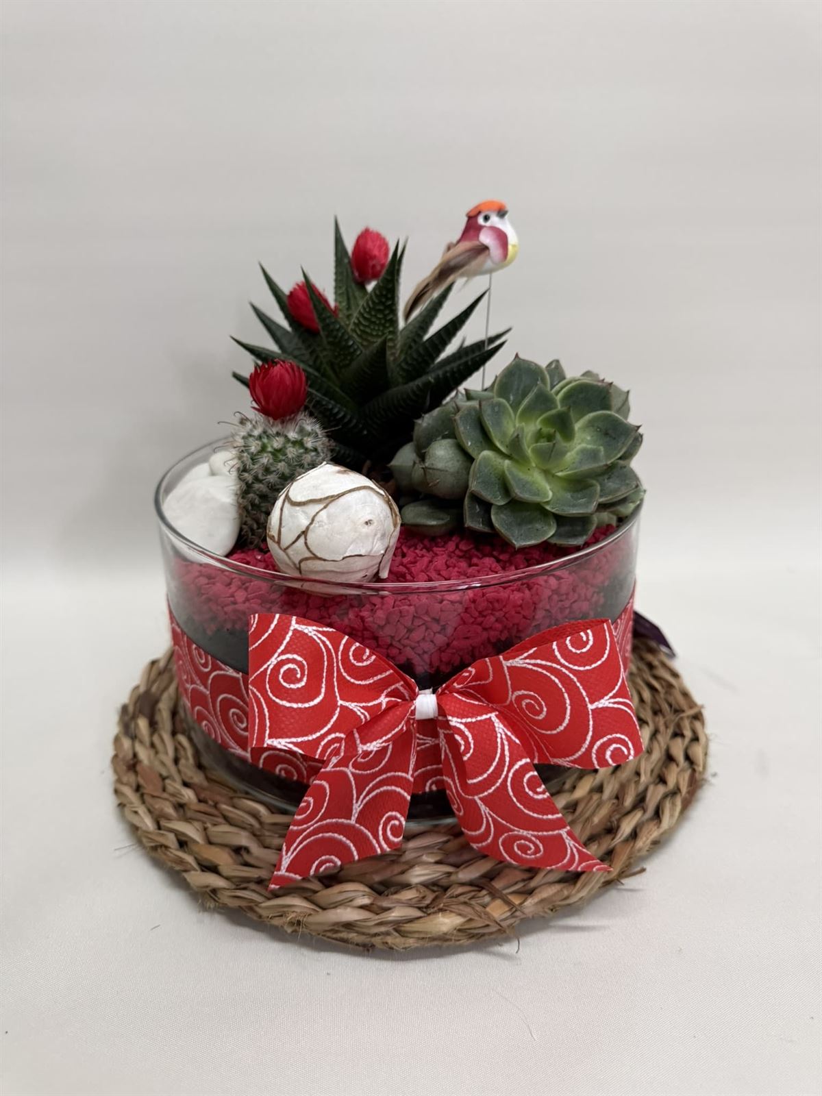 Terrario en base de cristal tono rojo - Imagen 1