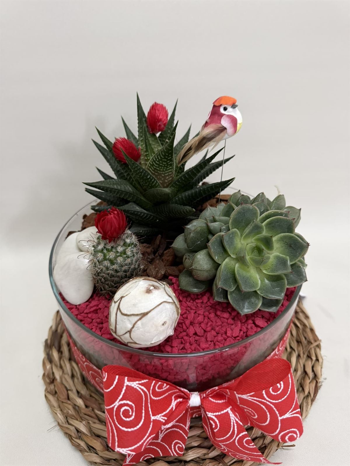 Terrario en base de cristal tono rojo - Imagen 2