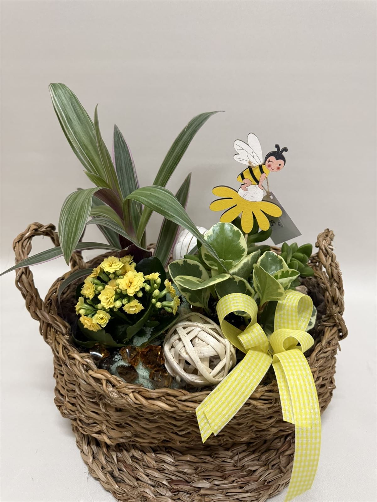 Terrario en base de mimbre en tono amarillo - Imagen 2