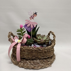 Terrario en base de mimbre en tonos rosa - Imagen 1