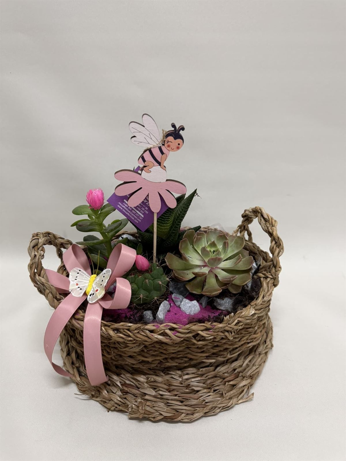 Terrario en base de mimbre en tonos rosa - Imagen 2