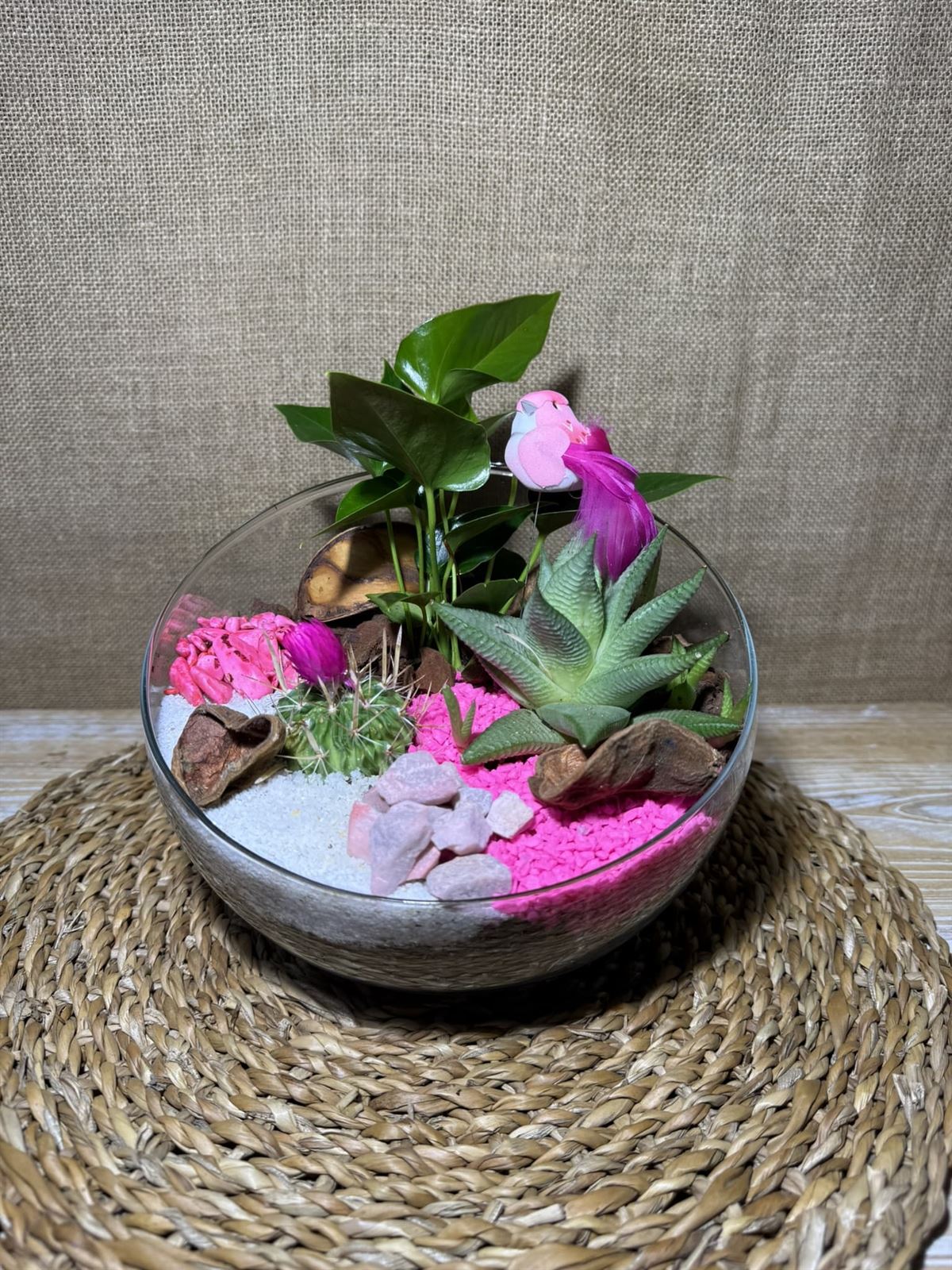 Terrario rosa en pecera cortada - Imagen 2