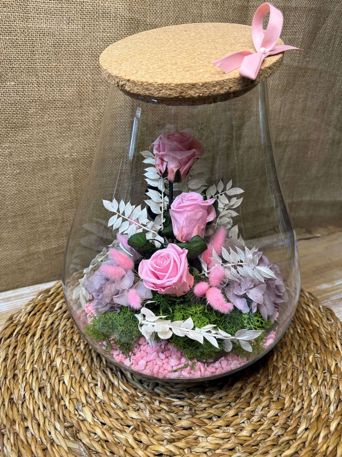 Terrarium boca cortada con tapa de corcho tonos rosa - Imagen 3
