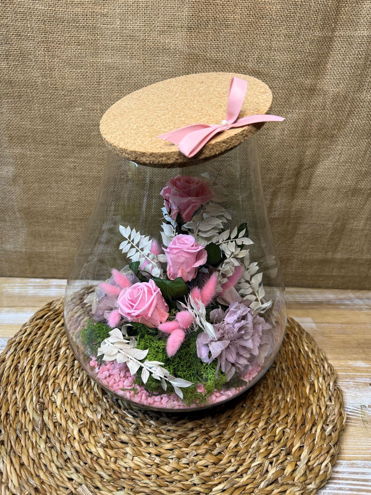 Terrarium boca cortada con tapa de corcho tonos rosa - Imagen 5