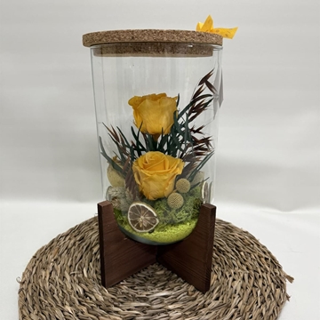 Terrarium con pies de madera en tonos amarillos - Imagen 1