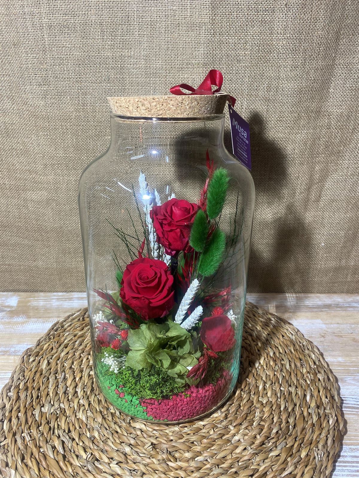Terrarium con tapa de corcho en tonos rojos - Imagen 1