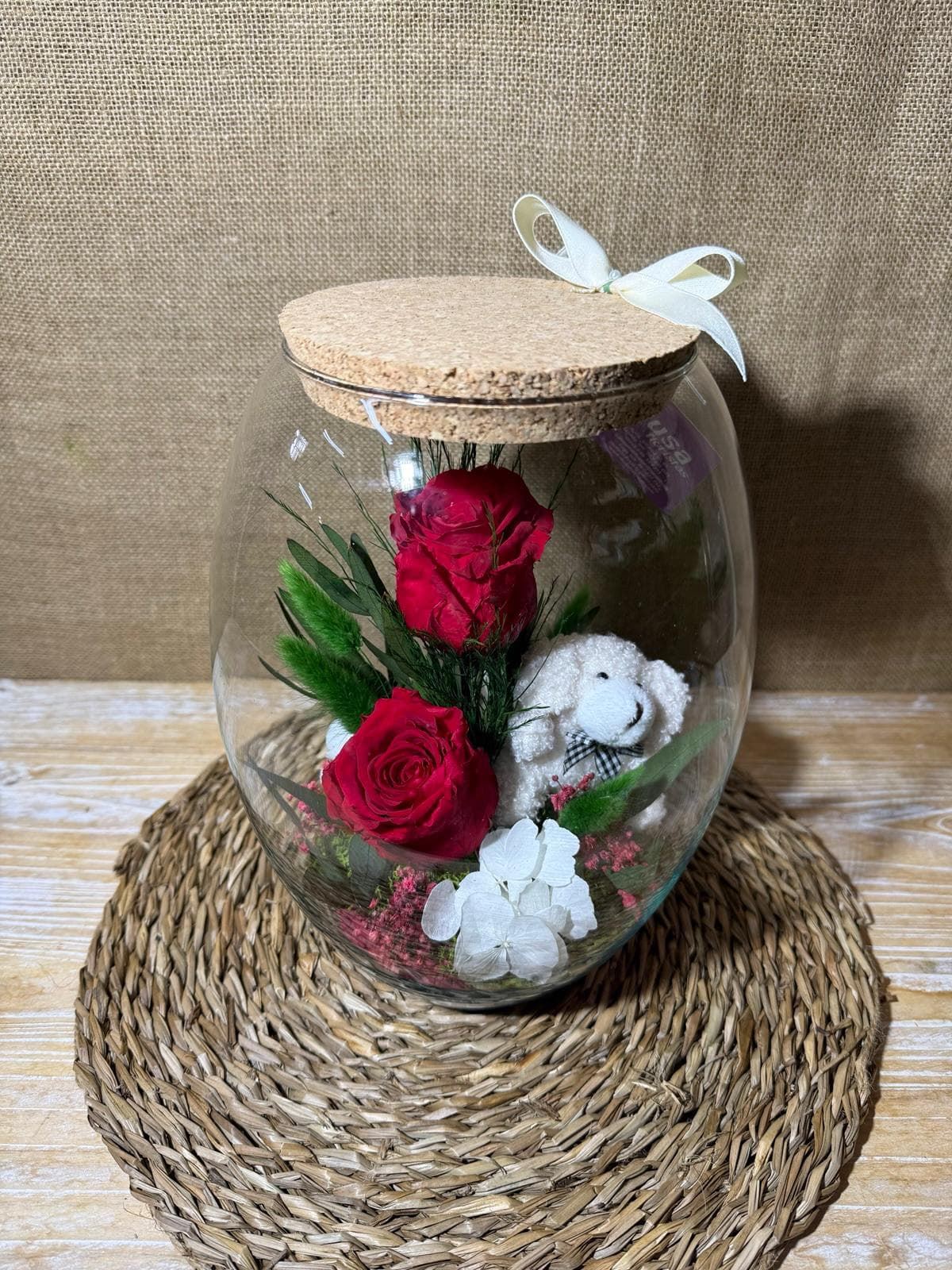 Terrarium con tapa de corcho en tonos rojos - Imagen 1