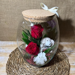 Terrarium con tapa de corcho en tonos rojos - Imagen 1