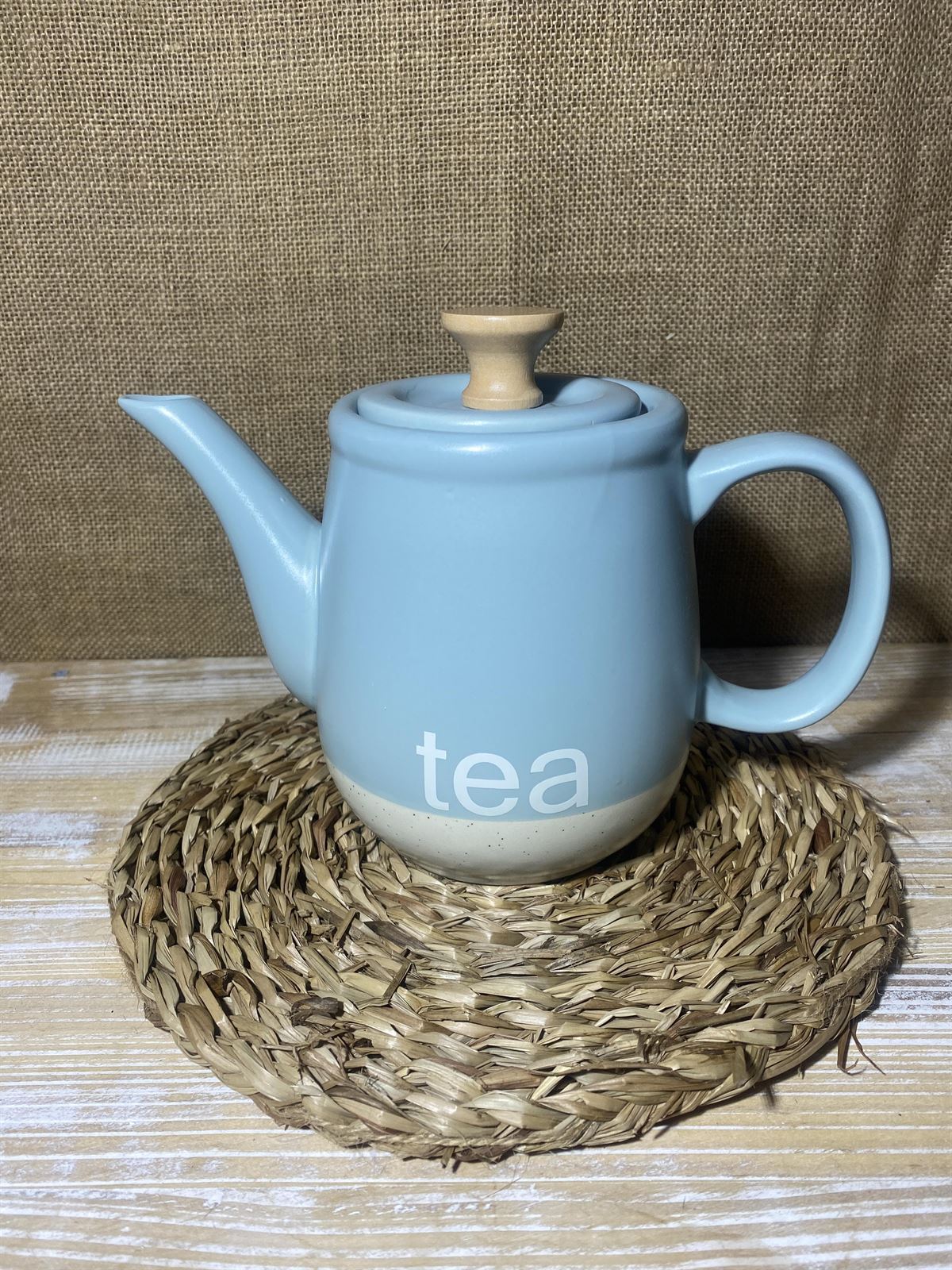 Tetera, tazas azules y azucarero - Imagen 3