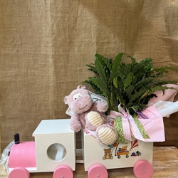 Tren de madera color rosa - Imagen 1